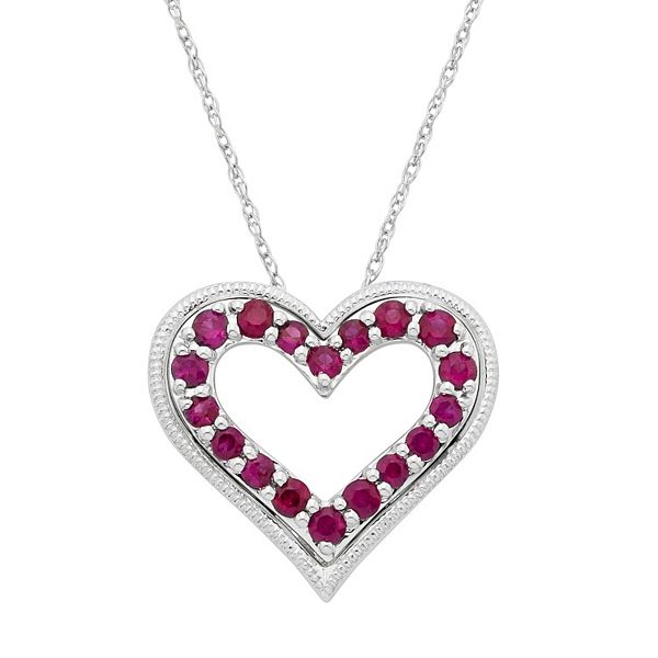 14k White Gold Ruby Heart Pendant Necklace