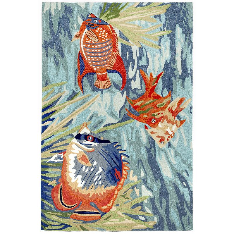 Liora Manne Ravella Tropical Fish Indoor Outdoor Rug, Dark Blue, 8Ft Rnd