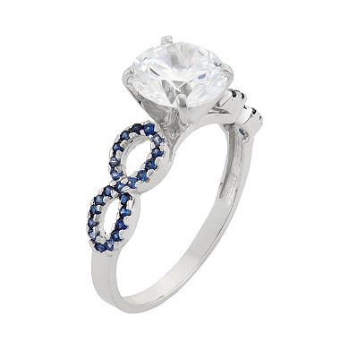 10k White Gold Cubic Zirconia & Lab-Created Sapphire Engagement Ring
