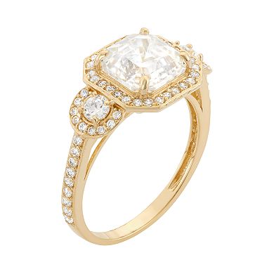 10k Gold Cubic Zirconia Halo Engagement Ring