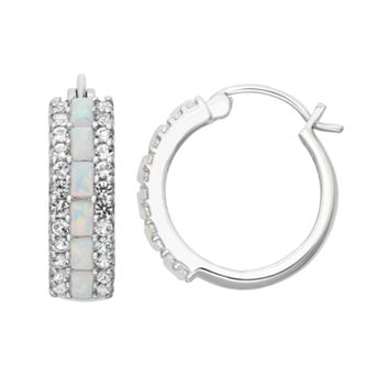 Designs by Gioelli Sterling Silver Lab-Created Opal & Lab-Created White Sapphire Hoop Earrings
