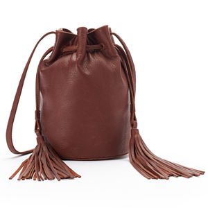Fringe Crossbody Leather Bucket Bag