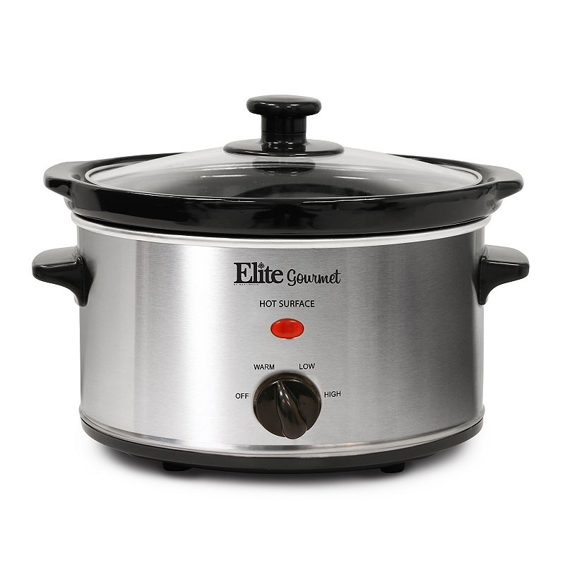 Elite - Gourmet 2-Quart Oval Slow Cooker - Stainless Steel