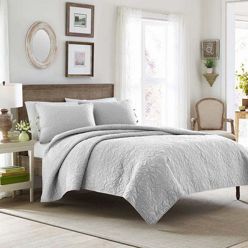 18005178 Laura Ashley Felicity Quilt Set, Grey, Full/Queen sku 18005178