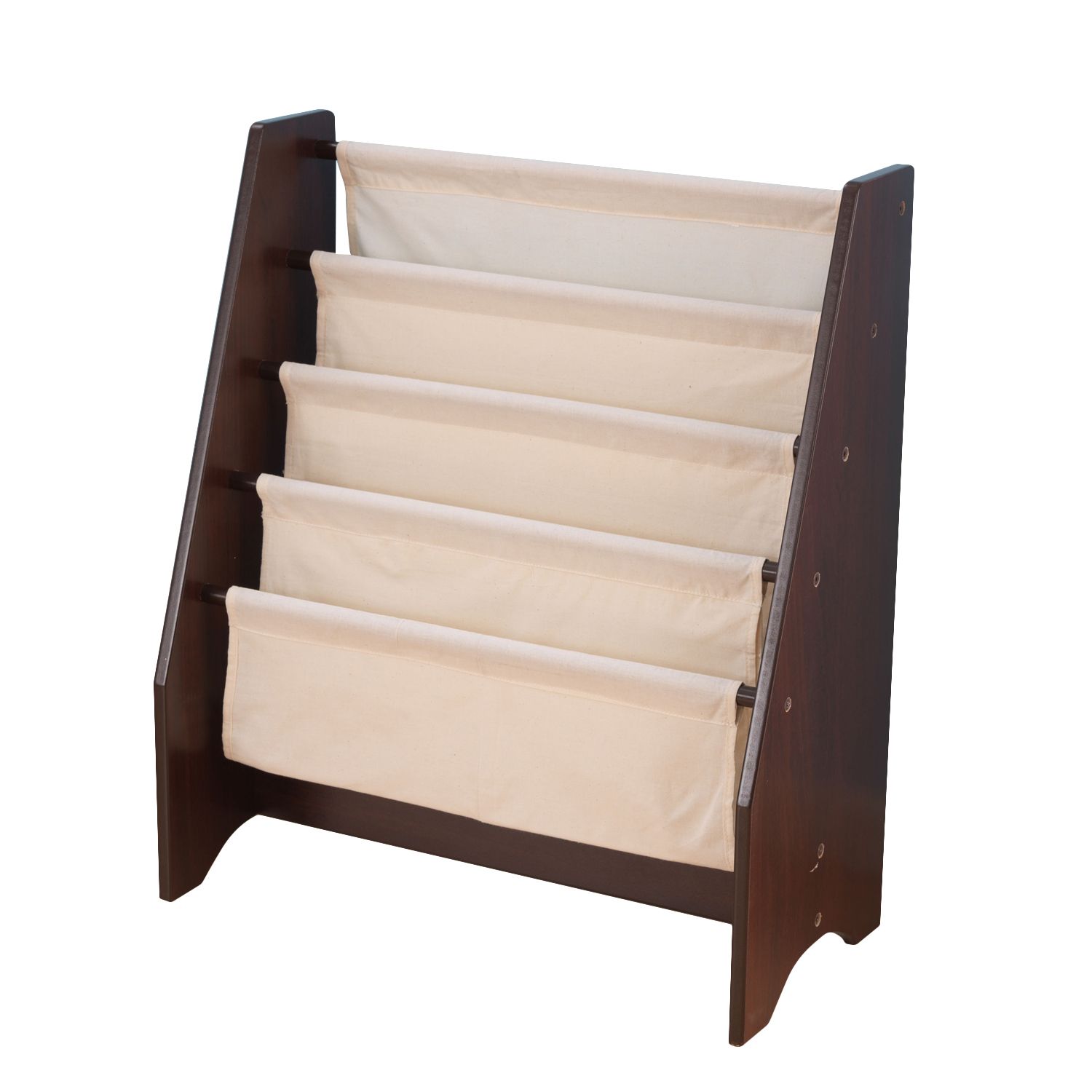 white sling bookcase