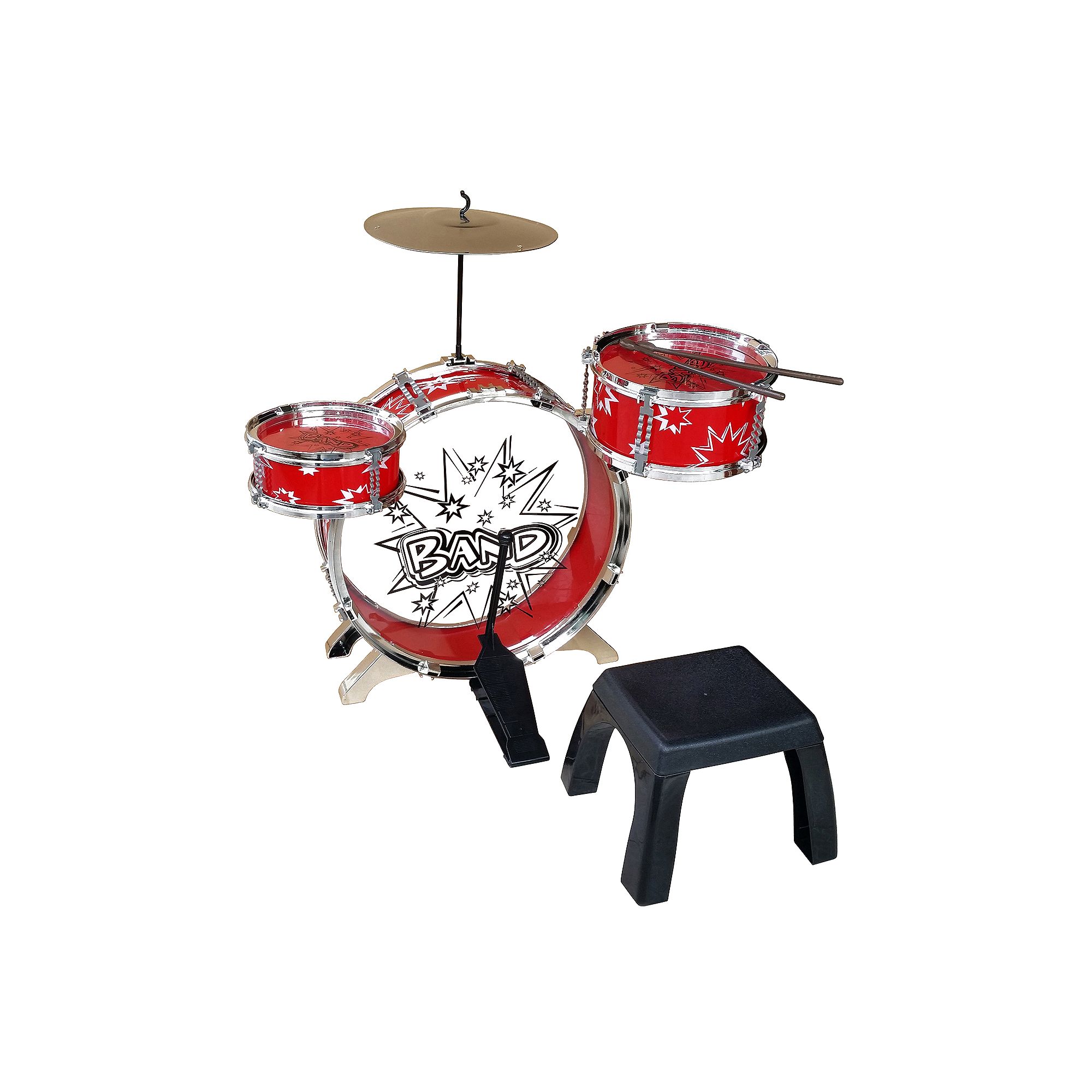 Kiddy Jazz Drum Set & Stool by Ready Ace, Red