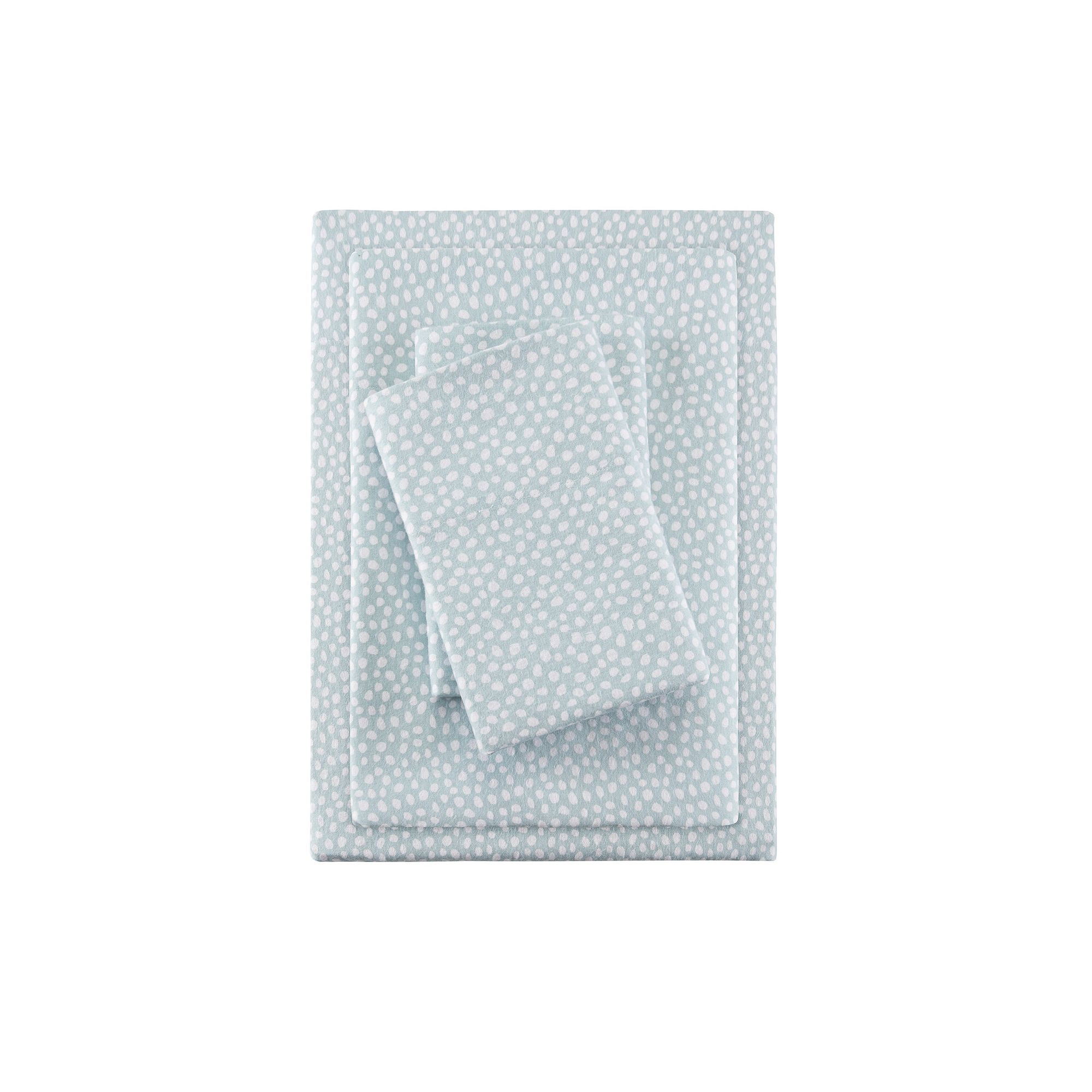 Sleep Philosophy Cozy Cotton Flannel Sheet Set, Blue Dots