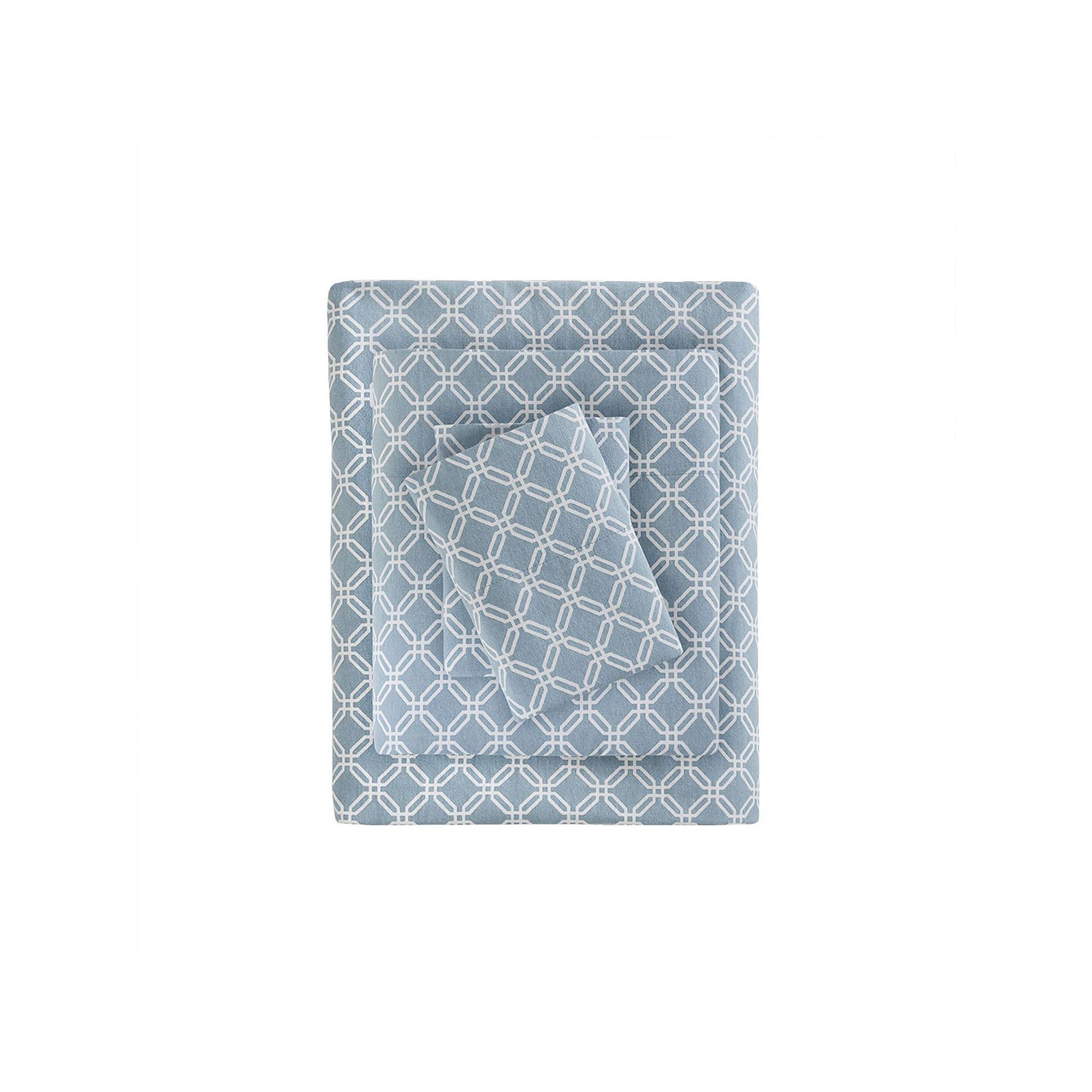 Sleep Philosophy Cozy Cotton Flannel Sheet Set, Blue Geo