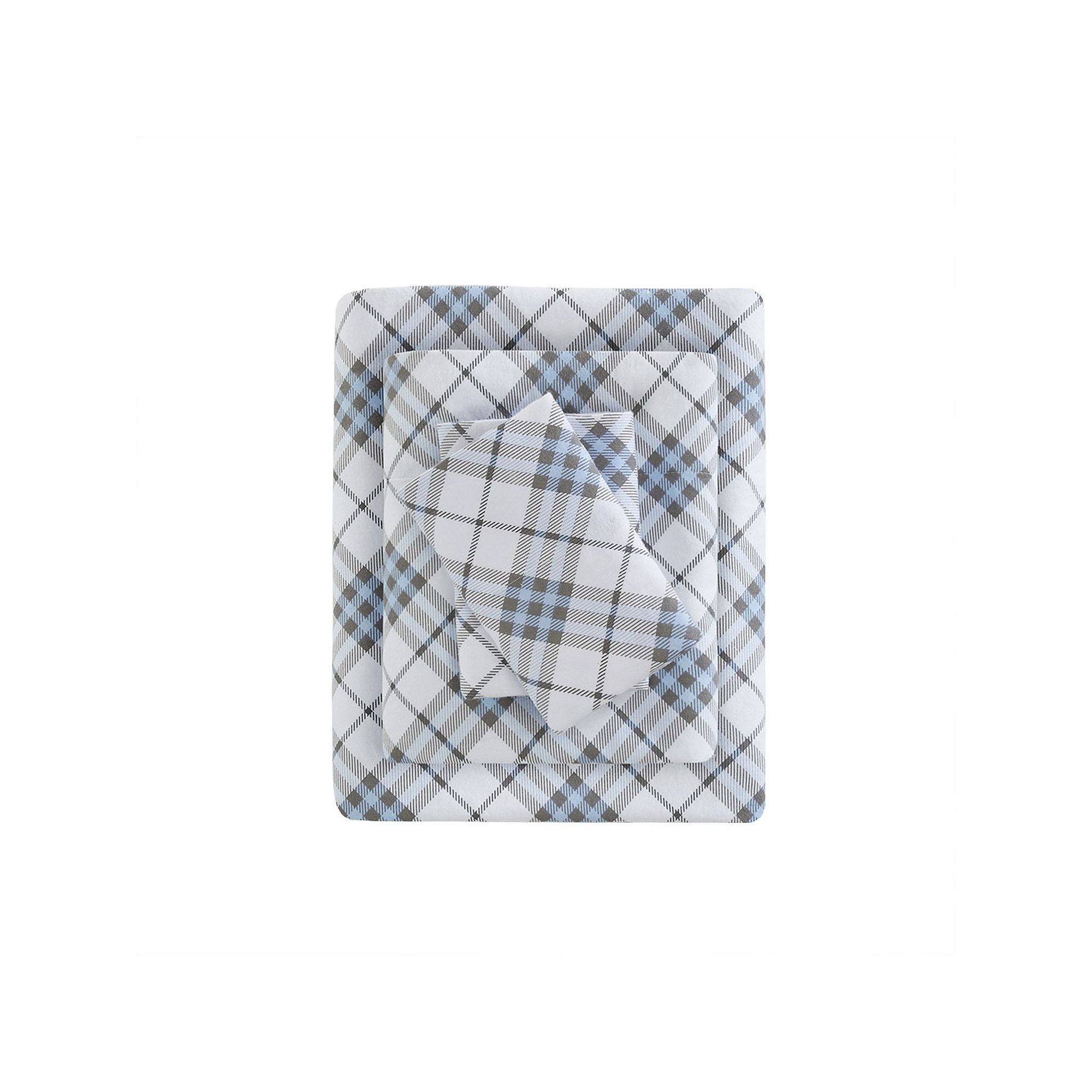 Sleep Philosophy Cozy Cotton Flannel Sheet Set, Blue Plaid