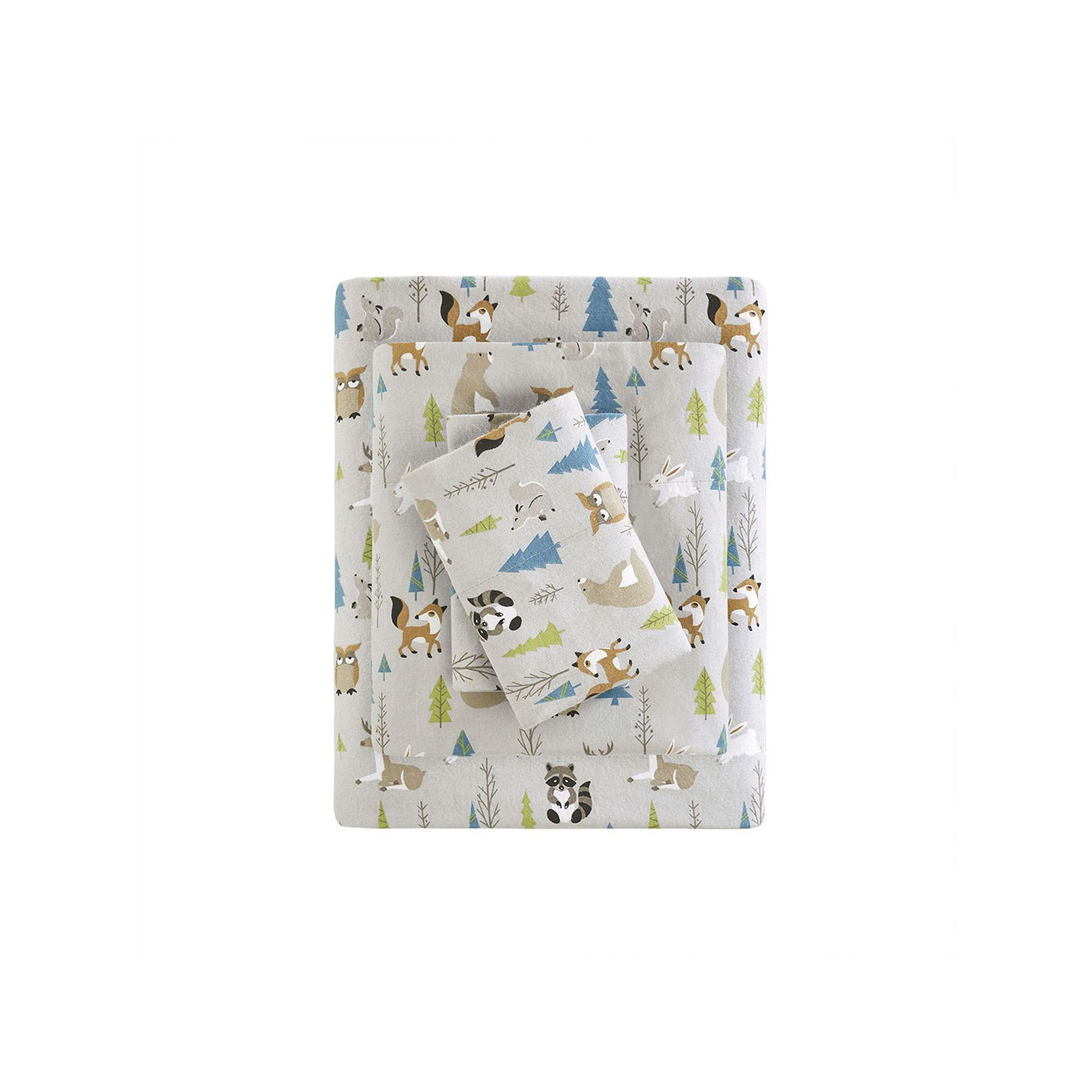 Sleep Philosophy Cozy Cotton Flannel Sheet Set, Green Animals