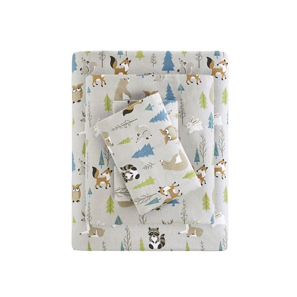 Comfort Classics Cozy Flannel 100% Cotton Sheet Set, Multi Forest Animals, Twin