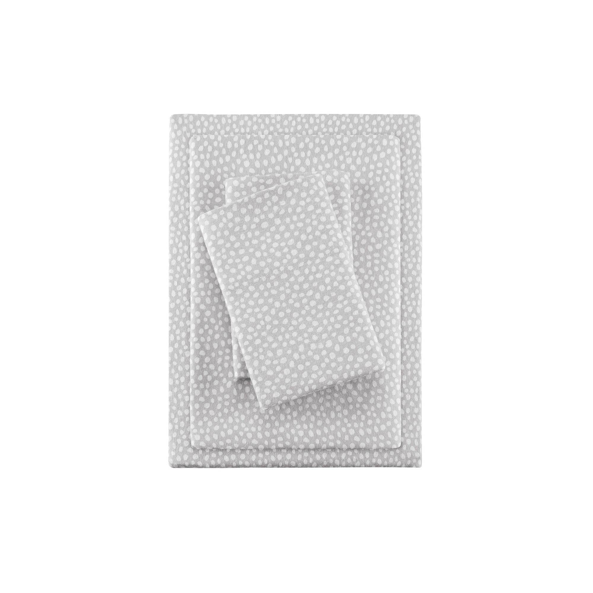 Sleep Philosophy Cozy Cotton Flannel Sheet Set, Gray Dots