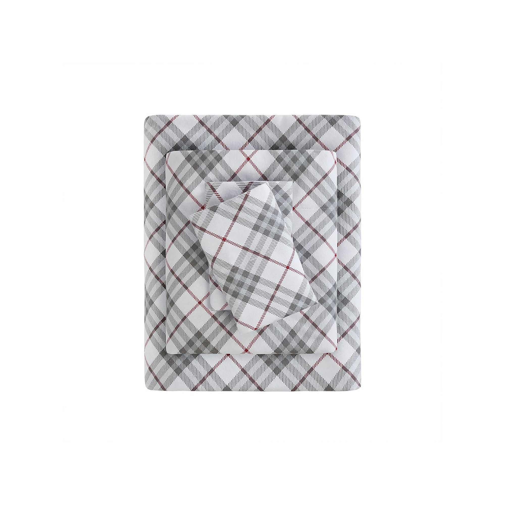 Sleep Philosophy Cozy Cotton Flannel Sheet Set, Gray Plaid