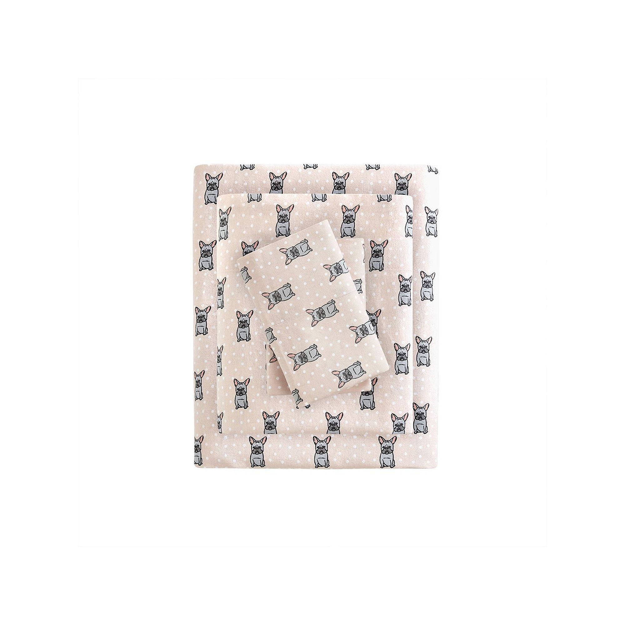 Sleep Philosophy Cozy Cotton Flannel Sheet Set, Pink French Bulldog