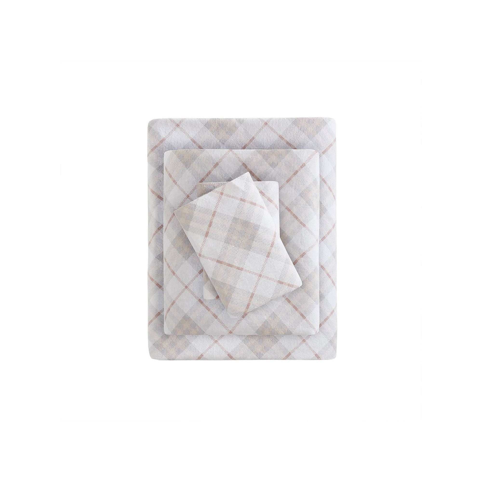 Sleep Philosophy Cozy Cotton Flannel Sheet Set, Pink Plaid