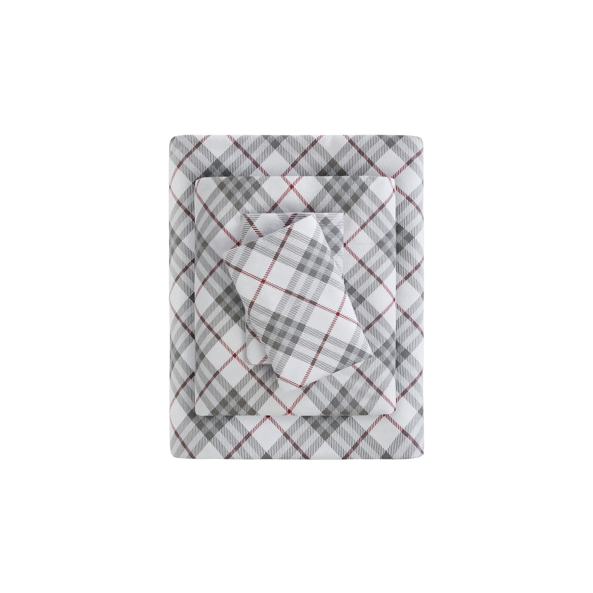 Sleep Philosophy Cozy Cotton Flannel Sheet Set, Red Plaid