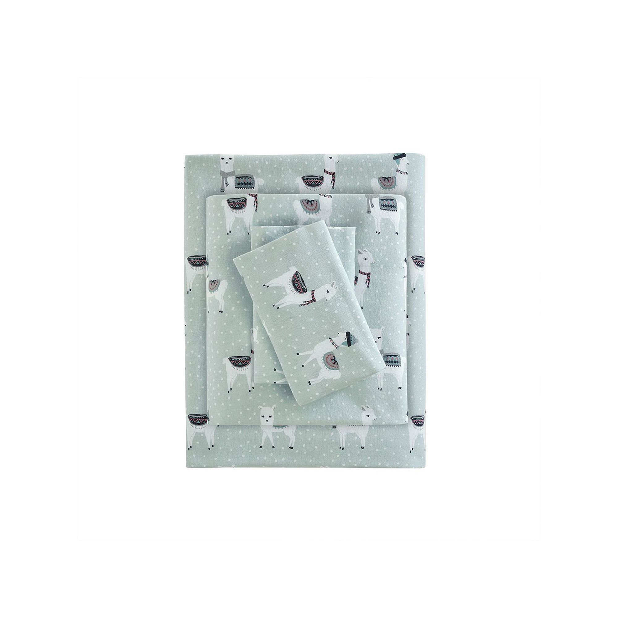 Sleep Philosophy Cozy Cotton Flannel Sheet Set, Seafoam Llama