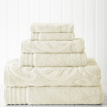 Pacific Coast Textiles 6 pc Jacquard Medallion Swirl & Solid Mix & Match Towel Set