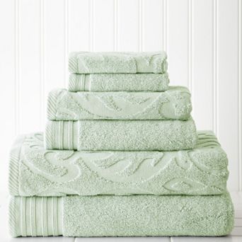 Pacific Coast Textiles 6 pc Jacquard Medallion Swirl & Solid Mix & Match Towel Set
