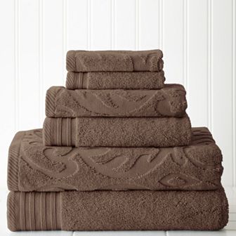 Pacific Coast Textiles 6 pc Jacquard Medallion Swirl & Solid Mix & Match Towel Set