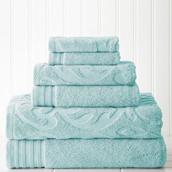 Pacific Coast Textiles 6 pc Jacquard Medallion Swirl & Solid Mix & Match Towel Set