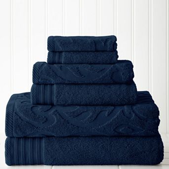 Pacific Coast Textiles 6 pc Jacquard Medallion Swirl & Solid Mix & Match Towel Set