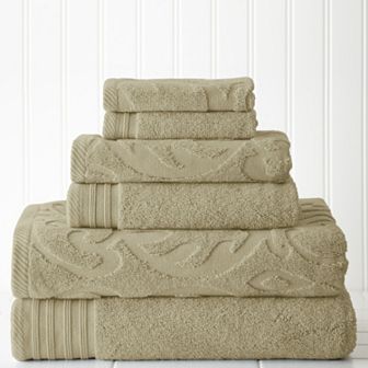 Pacific Coast Textiles 6 pc Jacquard Medallion Swirl & Solid Mix & Match Towel Set