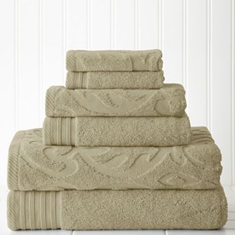 Pacific Coast Textiles 6 pc Jacquard Medallion Swirl & Solid Mix & Match Towel Set