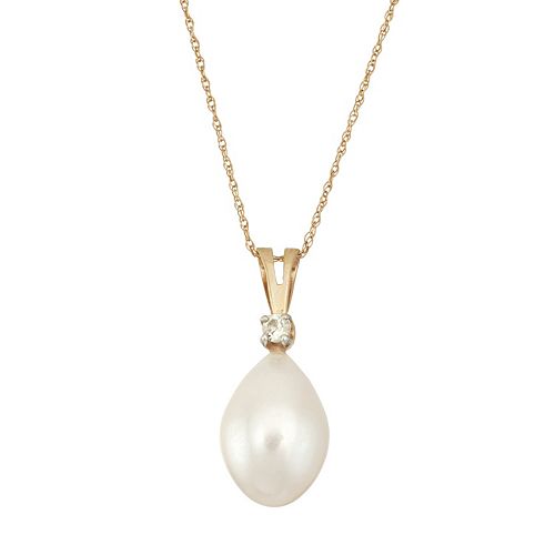 14k Gold Freshwater Cultured Pearl & Diamond Accent Pendant Necklace