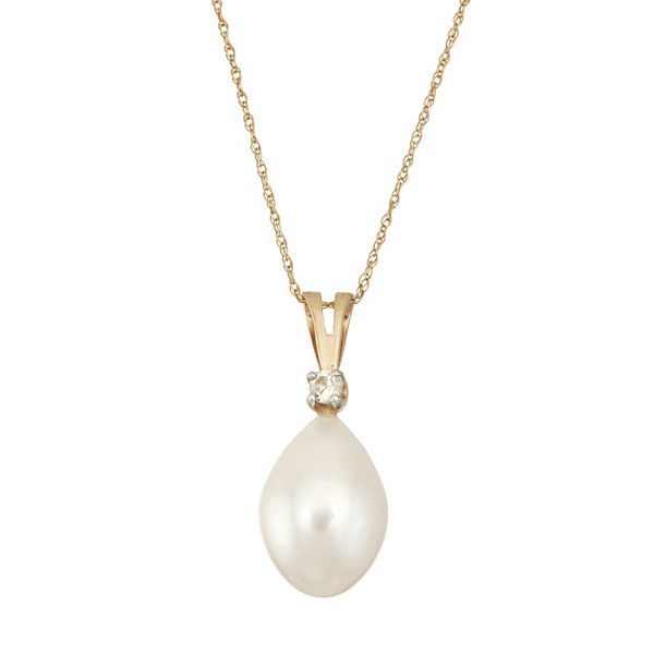 14k Gold Freshwater Cultured Pearl & Diamond Accent Pendant Necklace