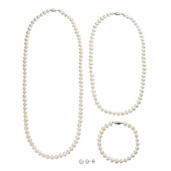 Freshwater Cultured Pearl Necklace, Bracelet & Stud Earring Set