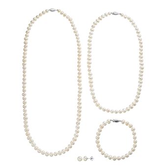 Freshwater Cultured Pearl Necklace, Bracelet & Stud Earring Set