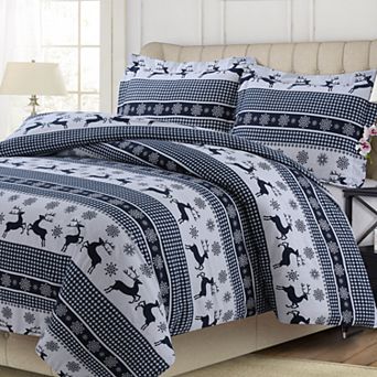 Tribeca Living Printed Flannel 3 pc Duvet Cover Set