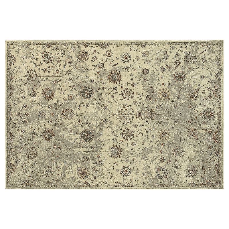 StyleHaven Portia Distressed Traditional Floral Rug, Med Beige, 2X7.5 Ft