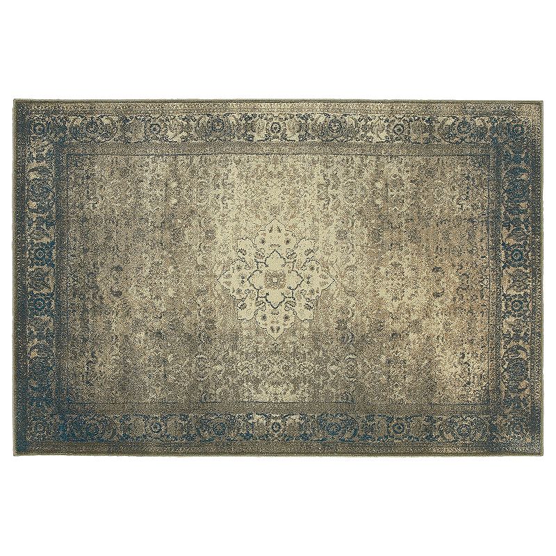 StyleHaven Portia Timeworn Framed Rug, Blue, 8X11 Ft