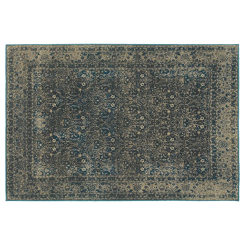 StyleHaven Portia Antiqued Framed Ornate Rug, Blue, 5X7.5 Ft