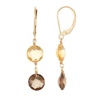 14k Gold Citrine & Smoky Quartz Drop Earrings