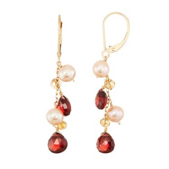 Jewelmak 14k Gold Gemstone Briolette & Dyed Freshwater Cultured Pearl Drop Earrings