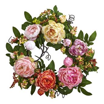 nearly natural Artificial Mixed Peony & Berry Wreath