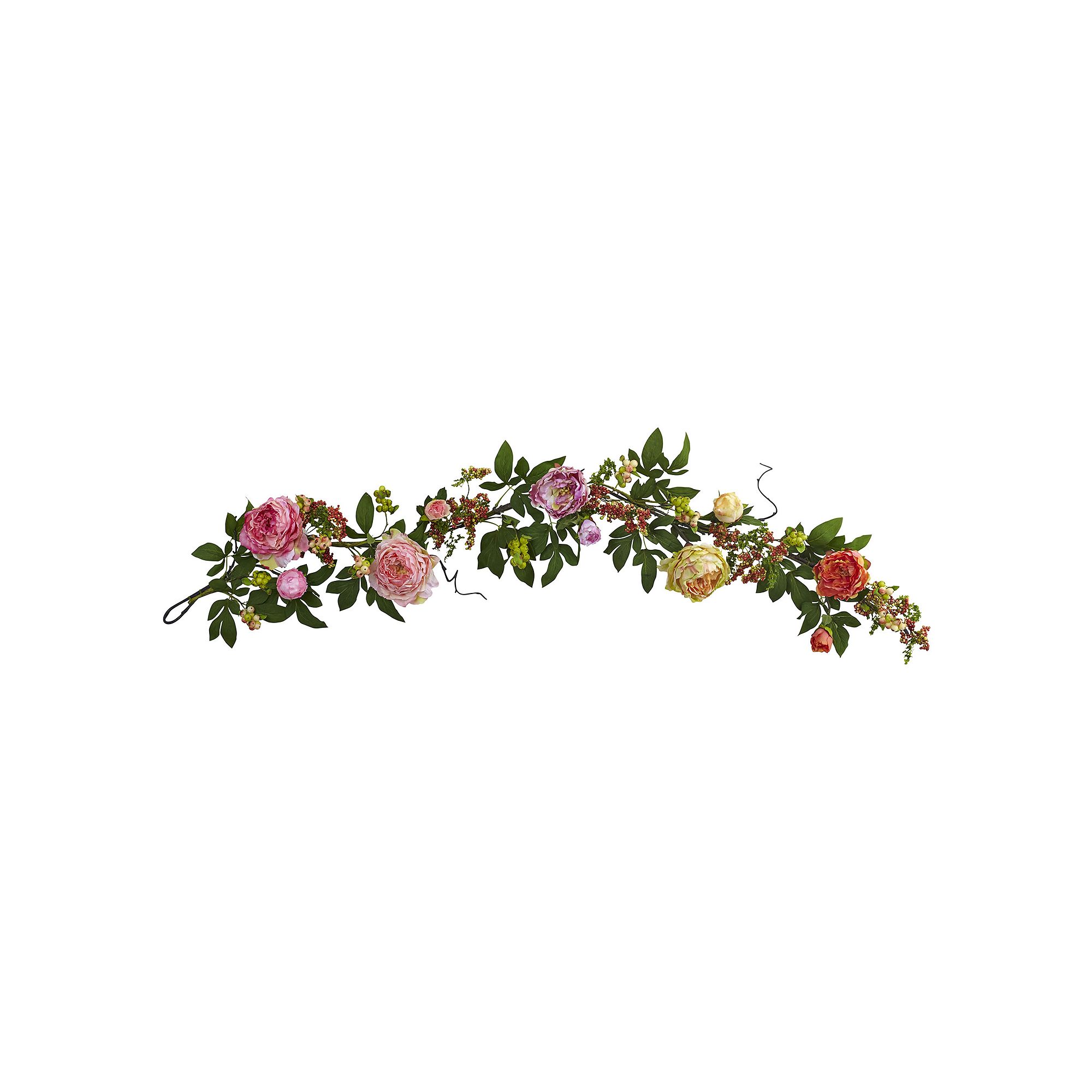 nearly natural Artificial Mixed Peony & Berry Garland, Multicolor