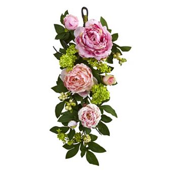 nearly natural Artificial Mixed Peony & Hydrangea Teardrop Garland