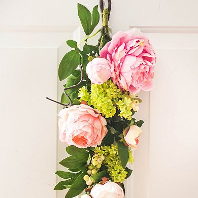 nearly natural Artificial Mixed Peony & Hydrangea Teardrop Garland