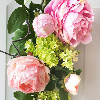 nearly natural Artificial Mixed Peony & Hydrangea Teardrop Garland