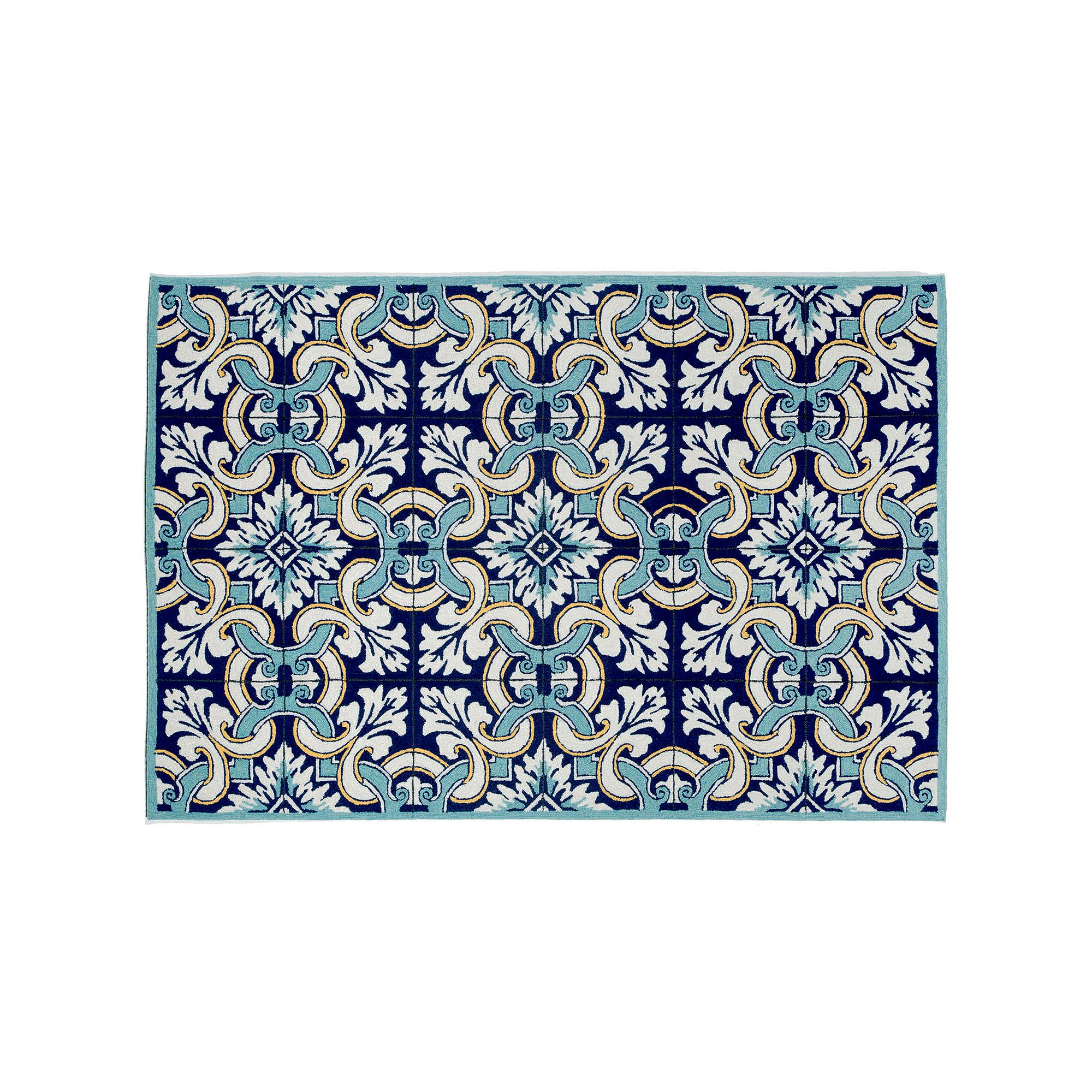 Liora Manne Ravella Floral Tile Indoor Outdoor Rug, Blue