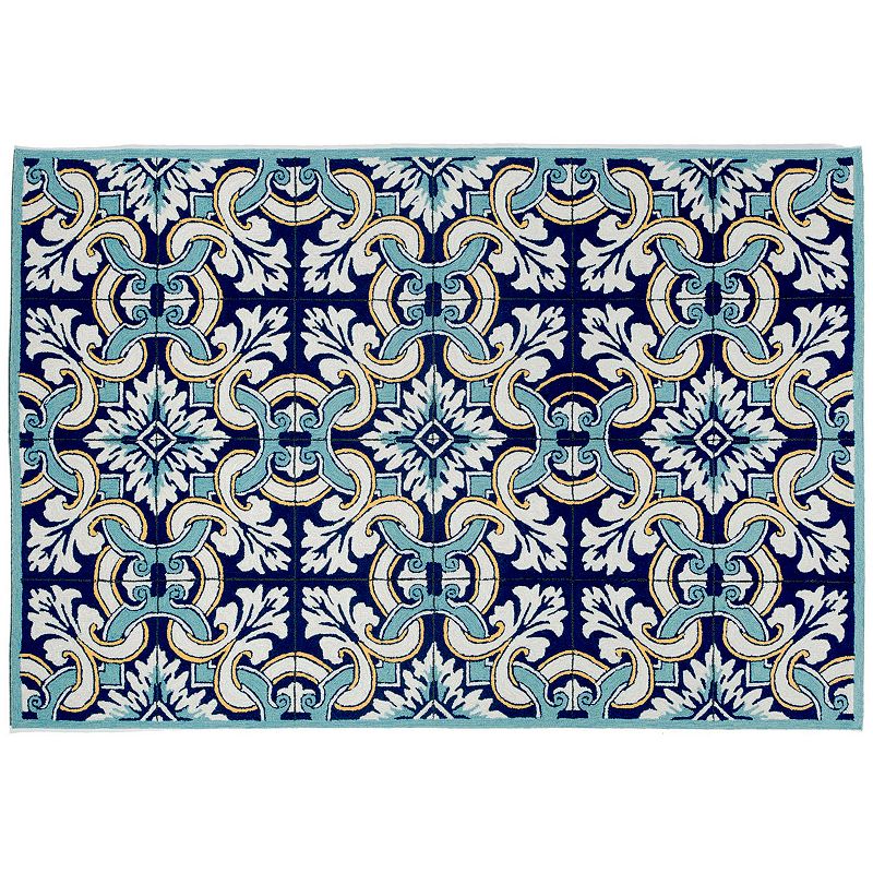 Liora Manne Ravella Floral Tile Indoor Outdoor Rug, Blue, 7.5X9.5 Ft