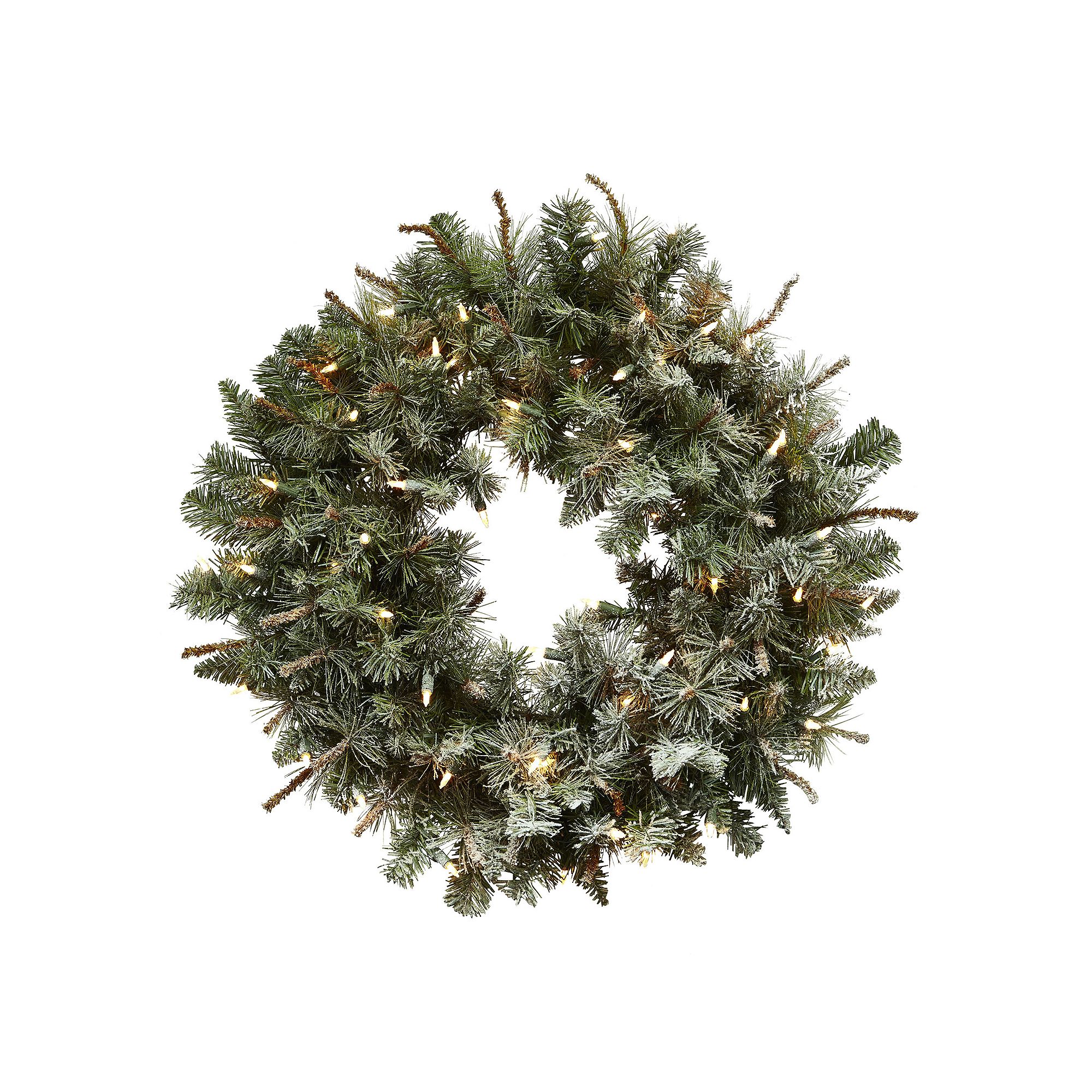 nearly natural Artificial Lighted Frosted Pine Wreath, Green