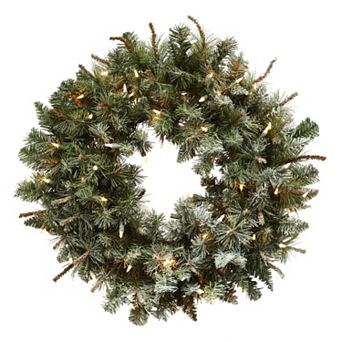 nearly natural Artificial Lighted Frosted Pine Wreath