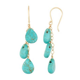 Jewelmak 14k Gold Turquoise Drop Earrings