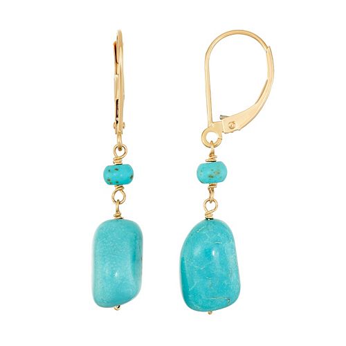 14k Gold Turquoise Drop Earrings