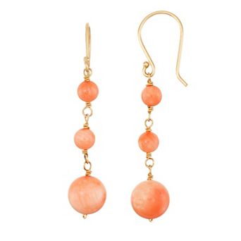 Jewelmak 14k Gold Coral Linear Drop Earrings